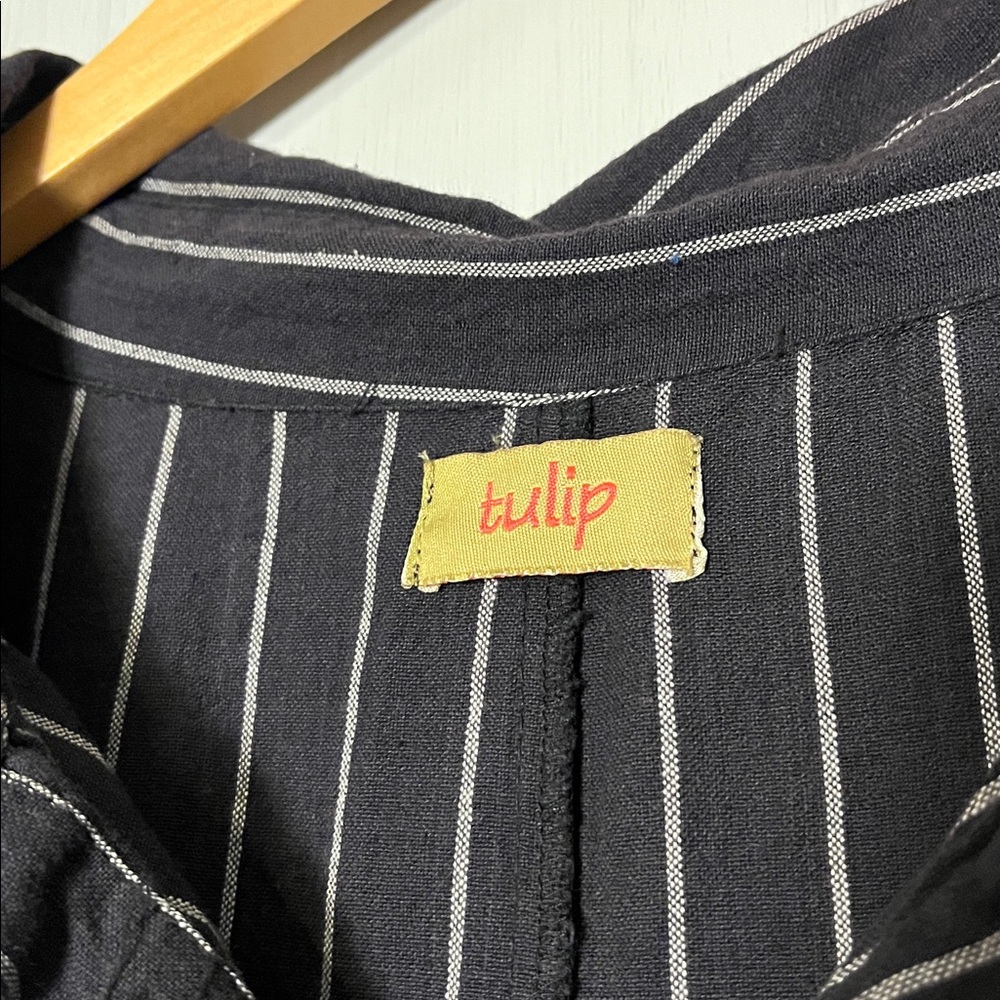 Tulip Navy Striped Button Down Tunic Cotton Lagenlook Size L - Picture 3 of 6